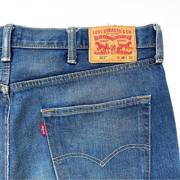 Levi's 501 Original Fit Button Fly Anchor Stretch Straight Jeans, Size 38x32 - Picture 8 of 10